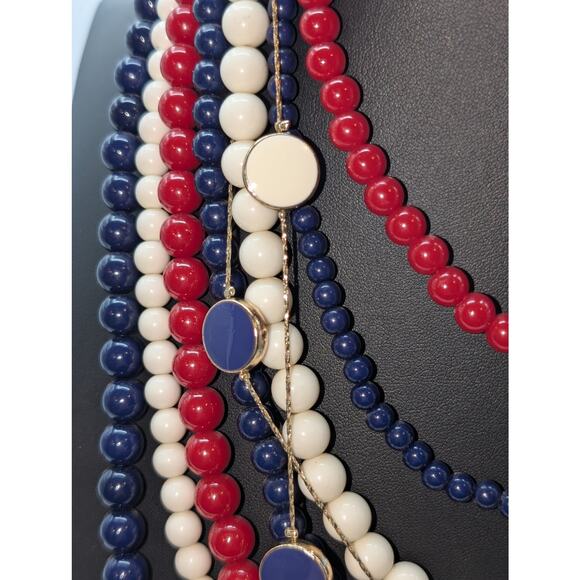 G. Comet Red White Blue Multi Strand & Navy Cream Enamel Disk Chain Necklaces - Picture 2 of 5